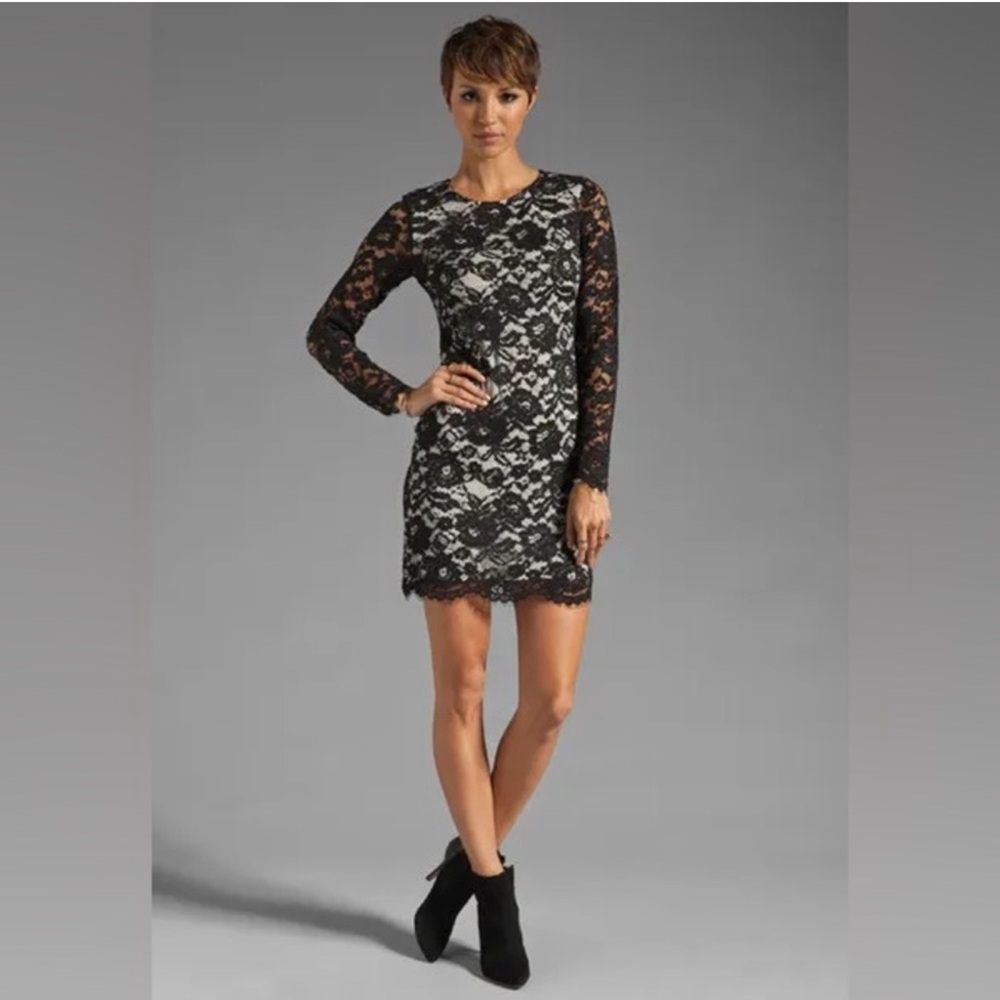 Theory Marique Black Lace Long Sleeve Dress Size 4